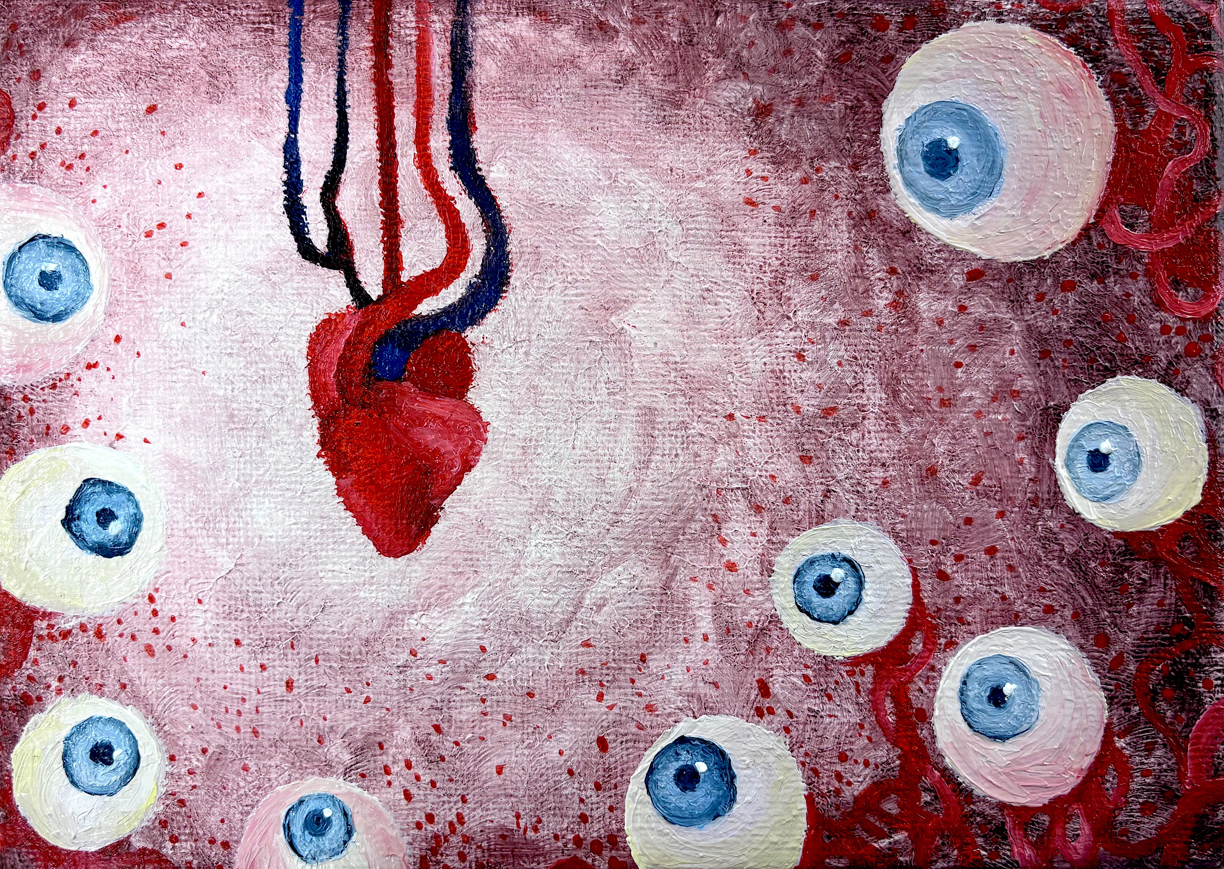 Eyes of Lust: an oil painting exploring desire through symbolic imagery and layered painting on stretched canvas.