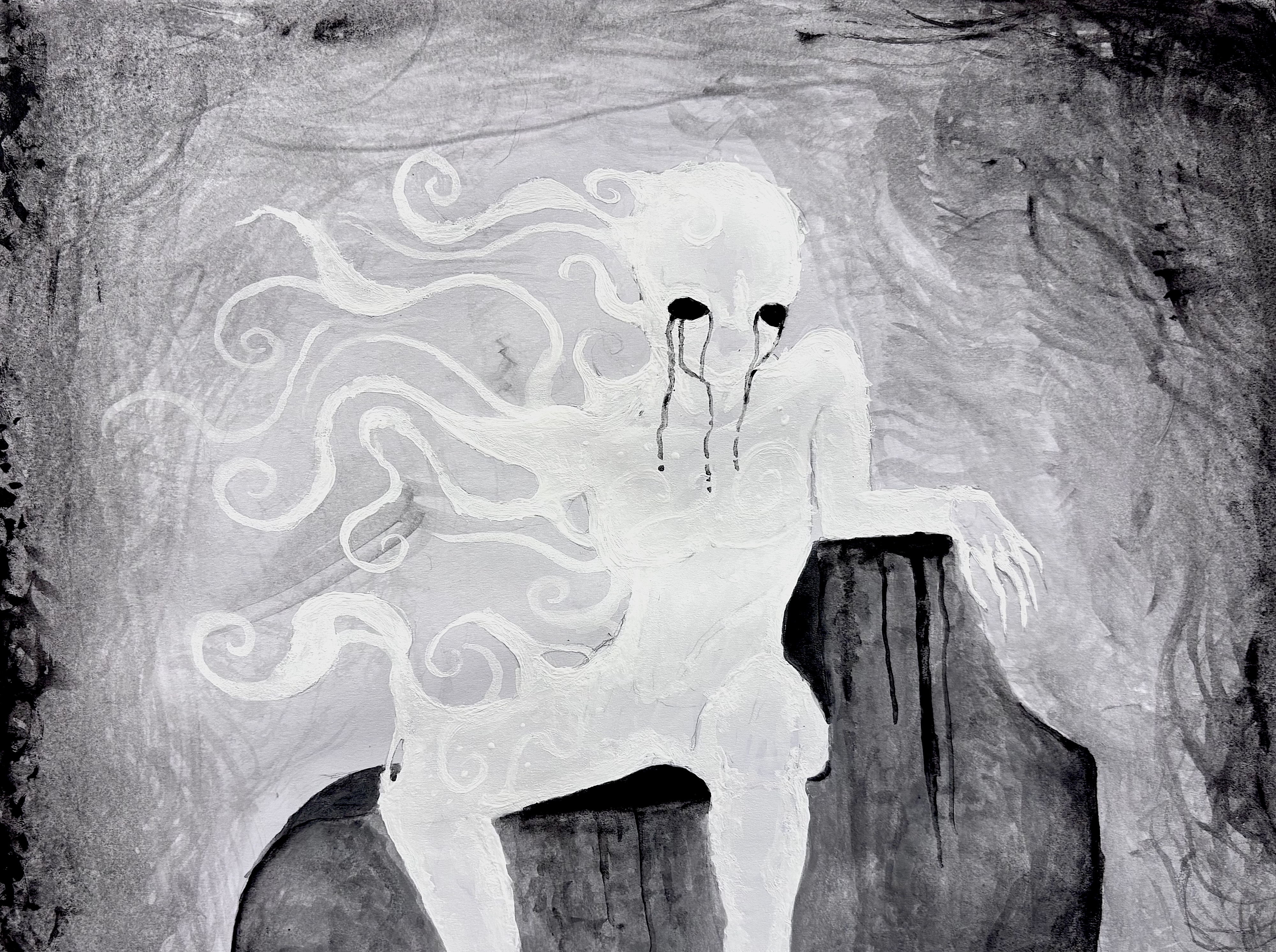 Overtaken by Slothfulness: an acrylic painting using imaginative symbolism to explore idleness and loss of control.