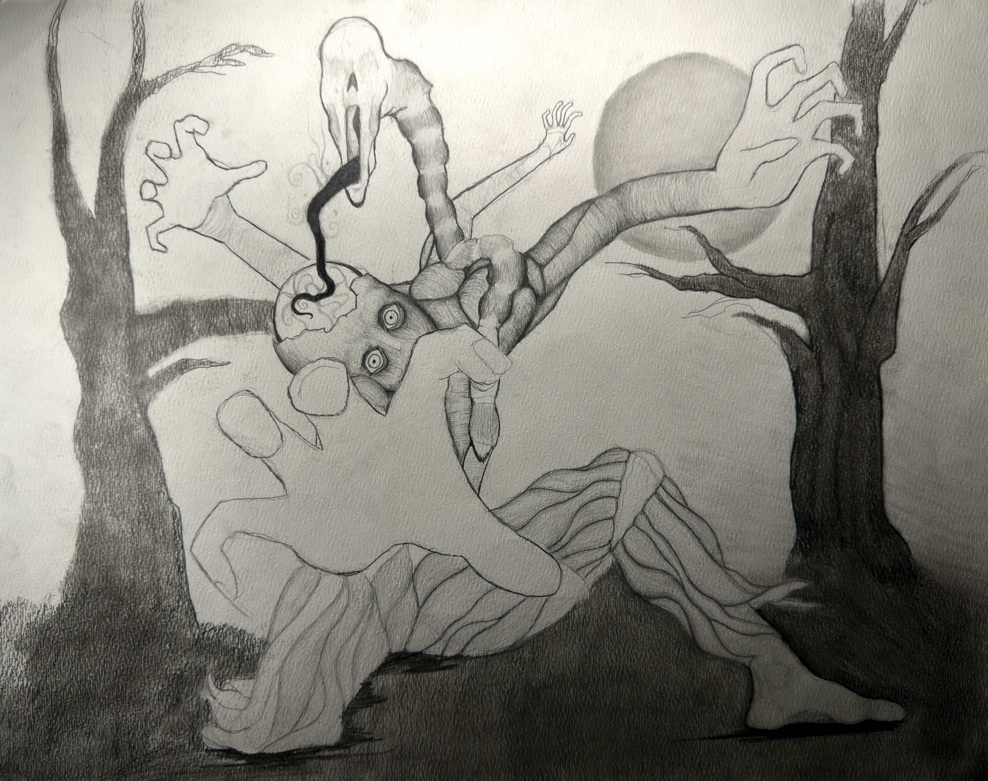Worm of Envy: a graphite drawing using an imagined creature to transform envy into a physical, unsettling form.